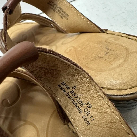 Born Women's Tan Leather Wedge Sandals - Picture 7 of 7